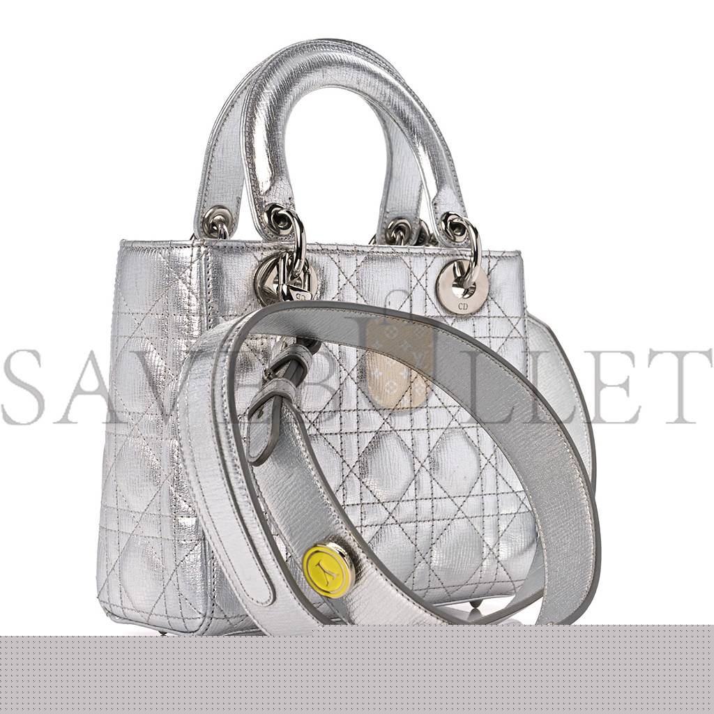 D*or metallic grained calfskin cannage small my lady D*or silver (20*18*8.3cm)
