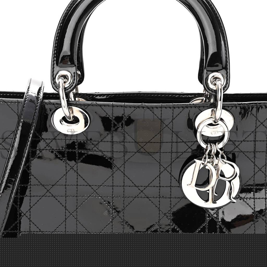 D*or patent cannage stitched large lady D*or black (32*25*11.4cm)