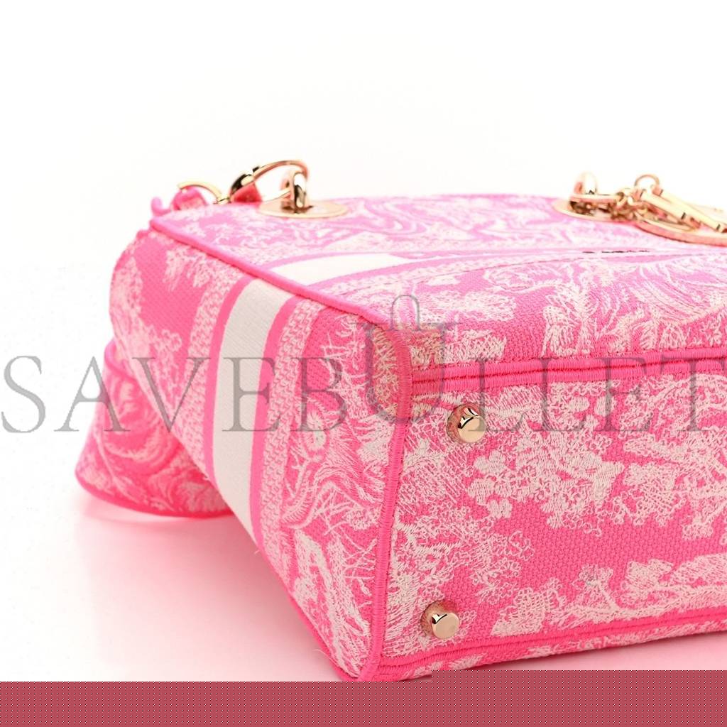D*or canvas toile de jouy reverse embroidered medium lady d-lite fluorescent pink (24*20*11cm)