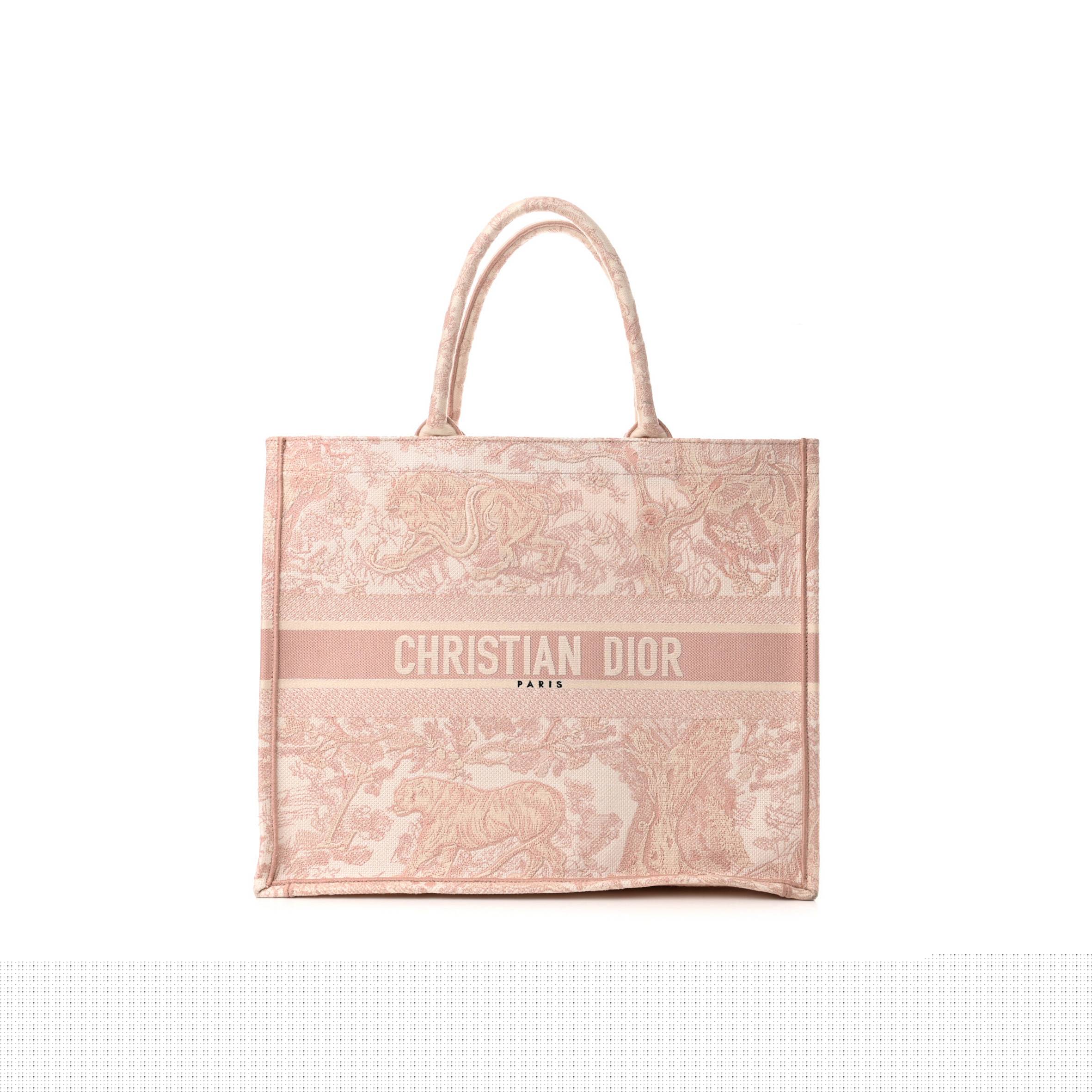 D*or canvas toile de jouy embroidered large book tote pink (42*35*10.2cm)