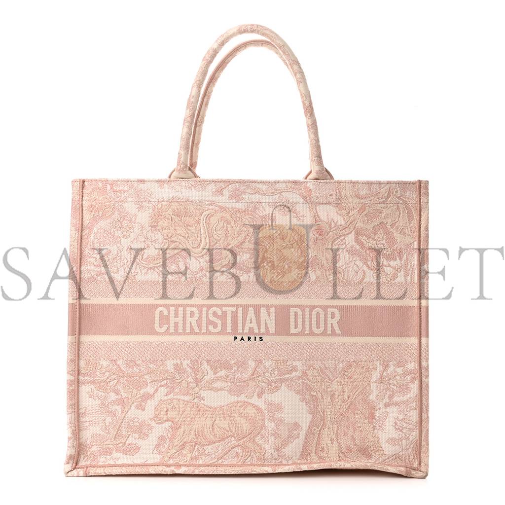D*or canvas toile de jouy embroidered large book tote pink (42*35*10.2cm)
