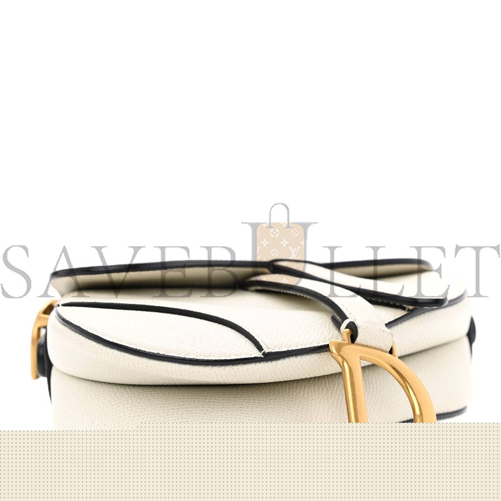 D*or grained calfskin mini saddle bag white (17*17*3.8cm)