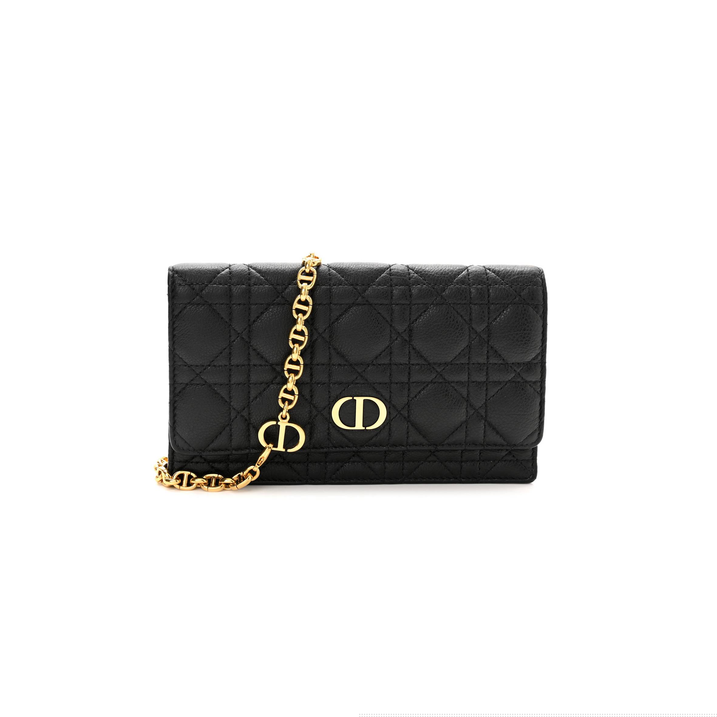 D*or supple calfskin cannage caro belt pouch with chain black (20*12*3.2cm)