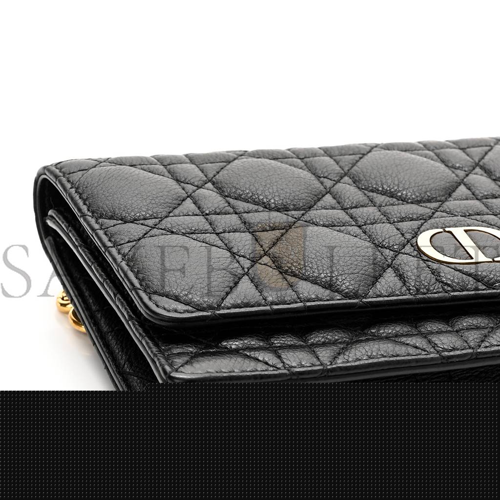 D*or supple calfskin cannage caro belt pouch with chain black (20*12*3.2cm)