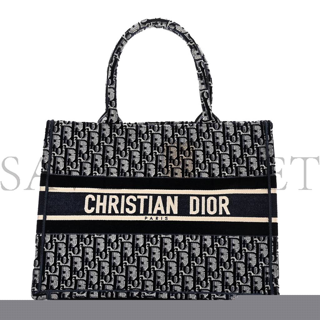 D*or oblique velvet medium book tote blue multicolor (36*27*16.5cm)