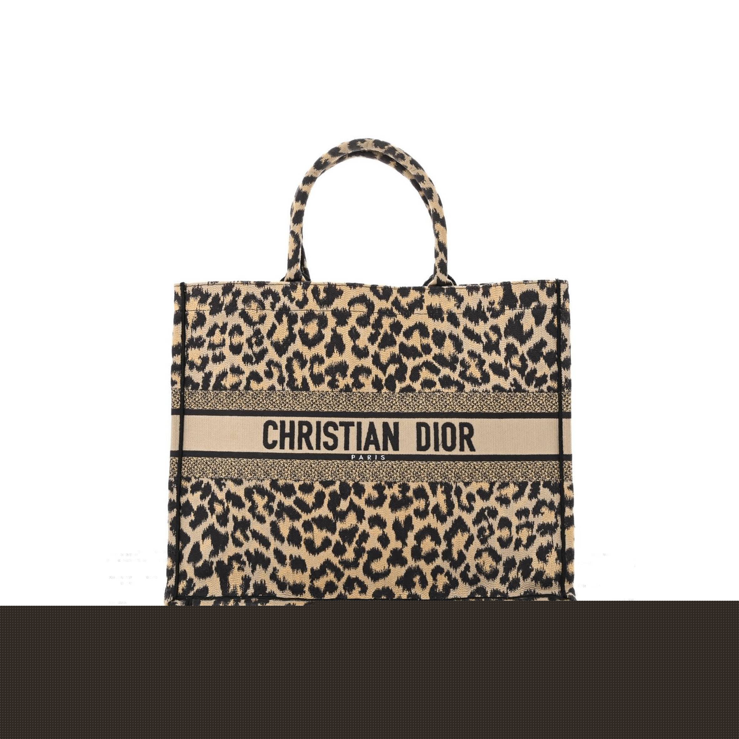 D*or canvas mizza embroidered large leopard book tote beige (42*33*15.2cm)