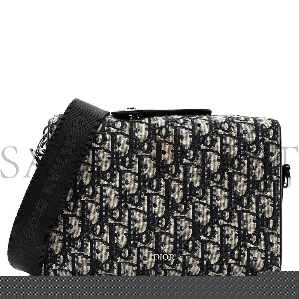D*or oblique jacquard grained calfskin lingot pouch beige black (22*17*5.7cm)