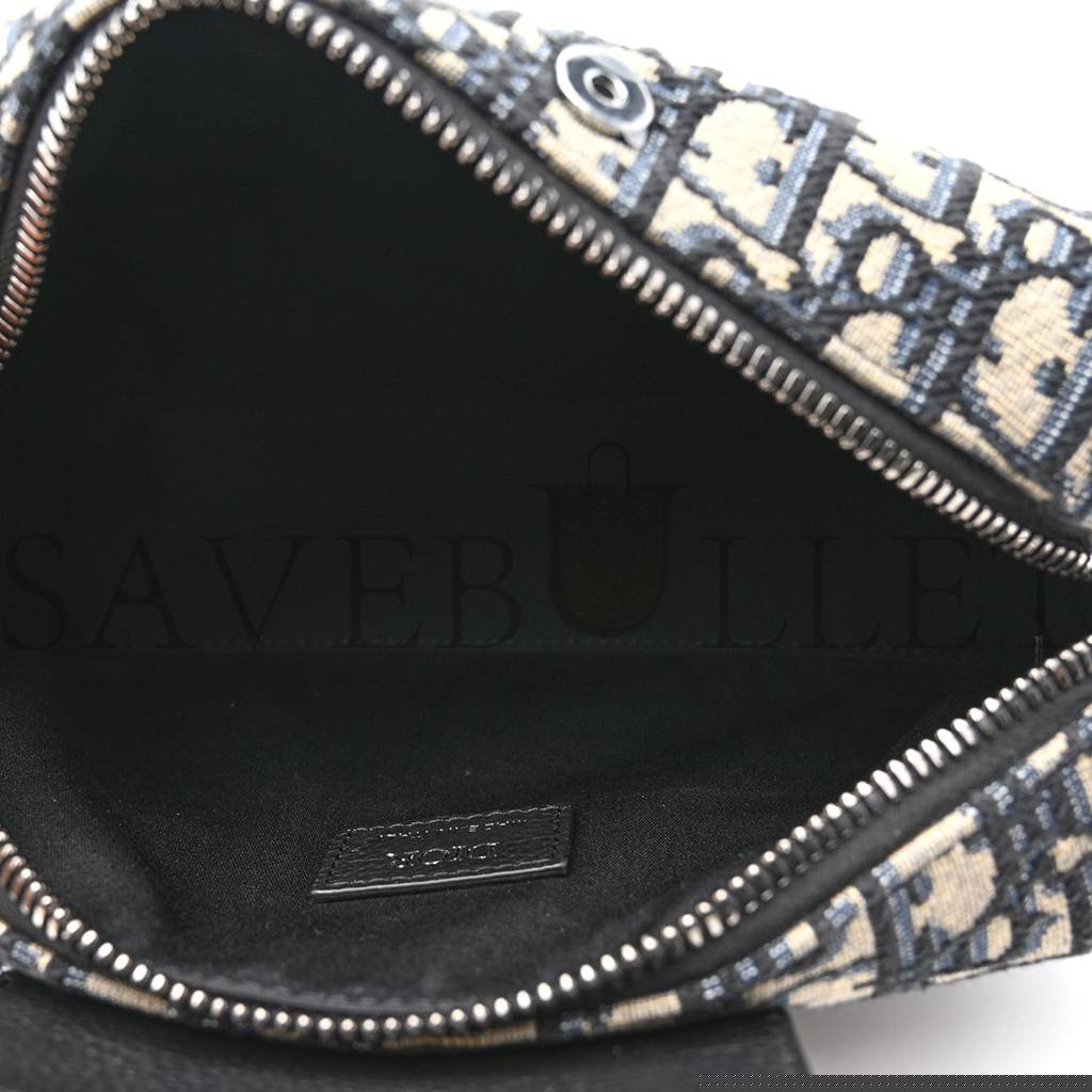 D*or oblique jacquard grained calfskin lingot pouch beige black (22*17*5.7cm)