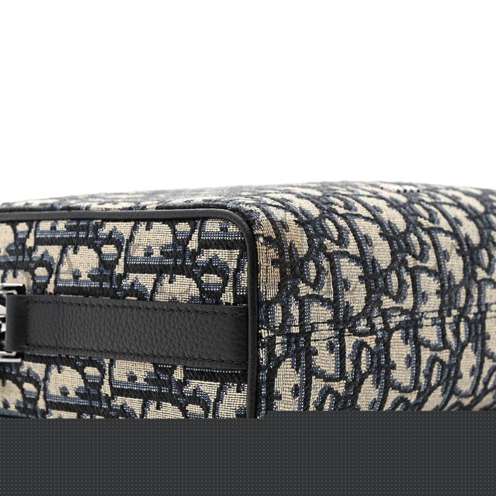 D*or oblique jacquard grained calfskin lingot pouch beige black (22*17*5.7cm)