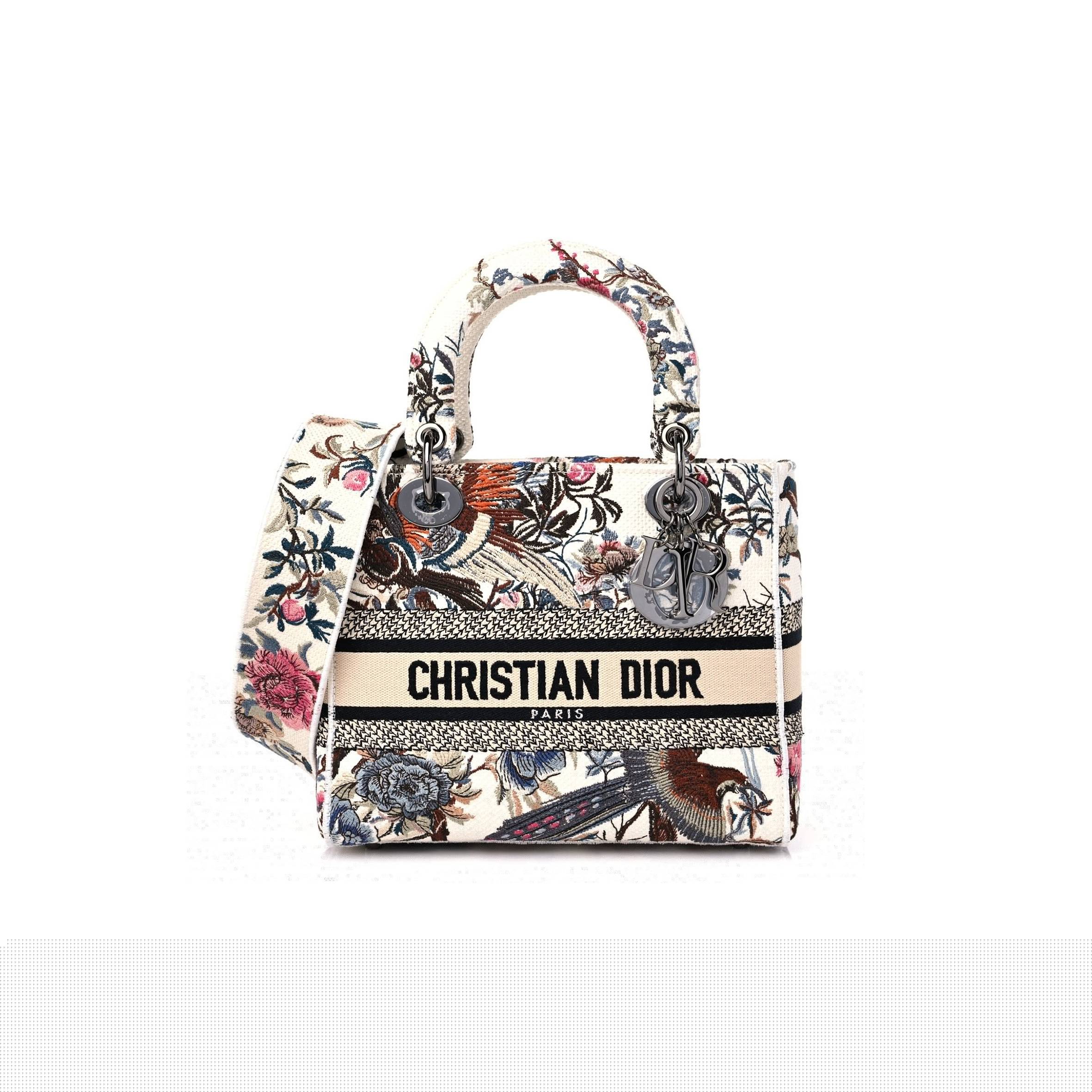 D*or canvas jardin d&#x27;hiver embroidered medium lady d-lite ecru multicolor (24*20*12.1cm)