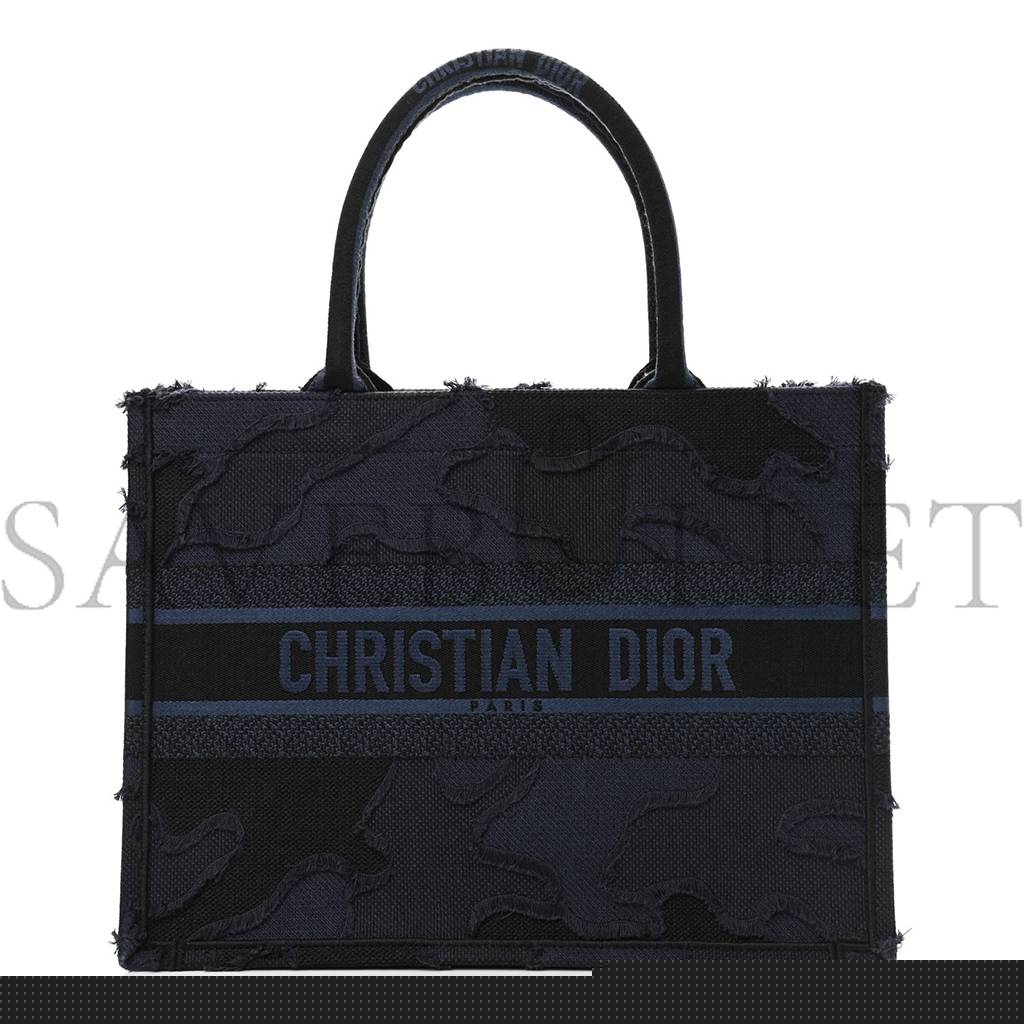 D*or canvas embroidered camouflage book tote blue (36*27*16.5cm)