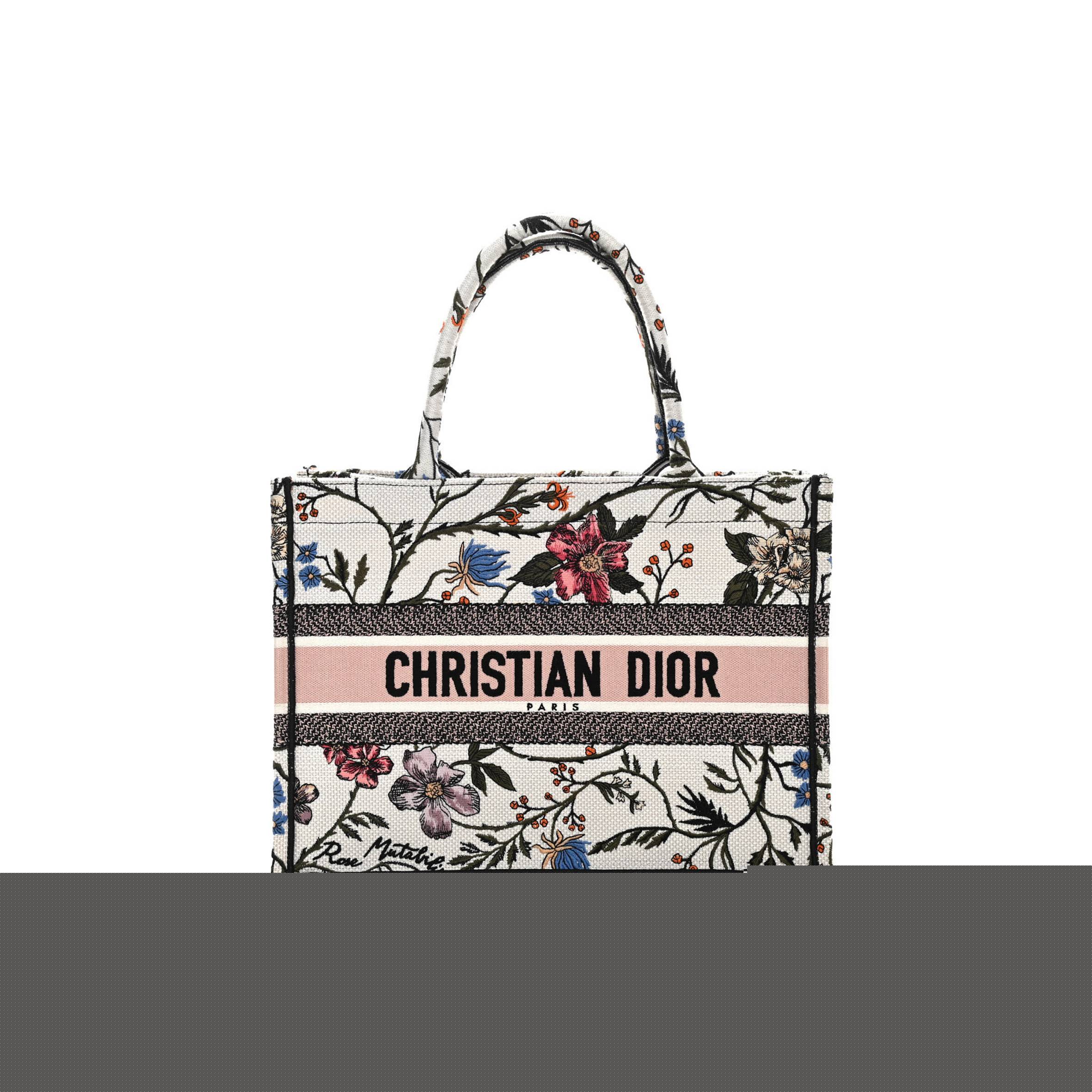D*or canvas embroidered medium rosa mutabilis book tote multicolor (36*27*16.5cm)