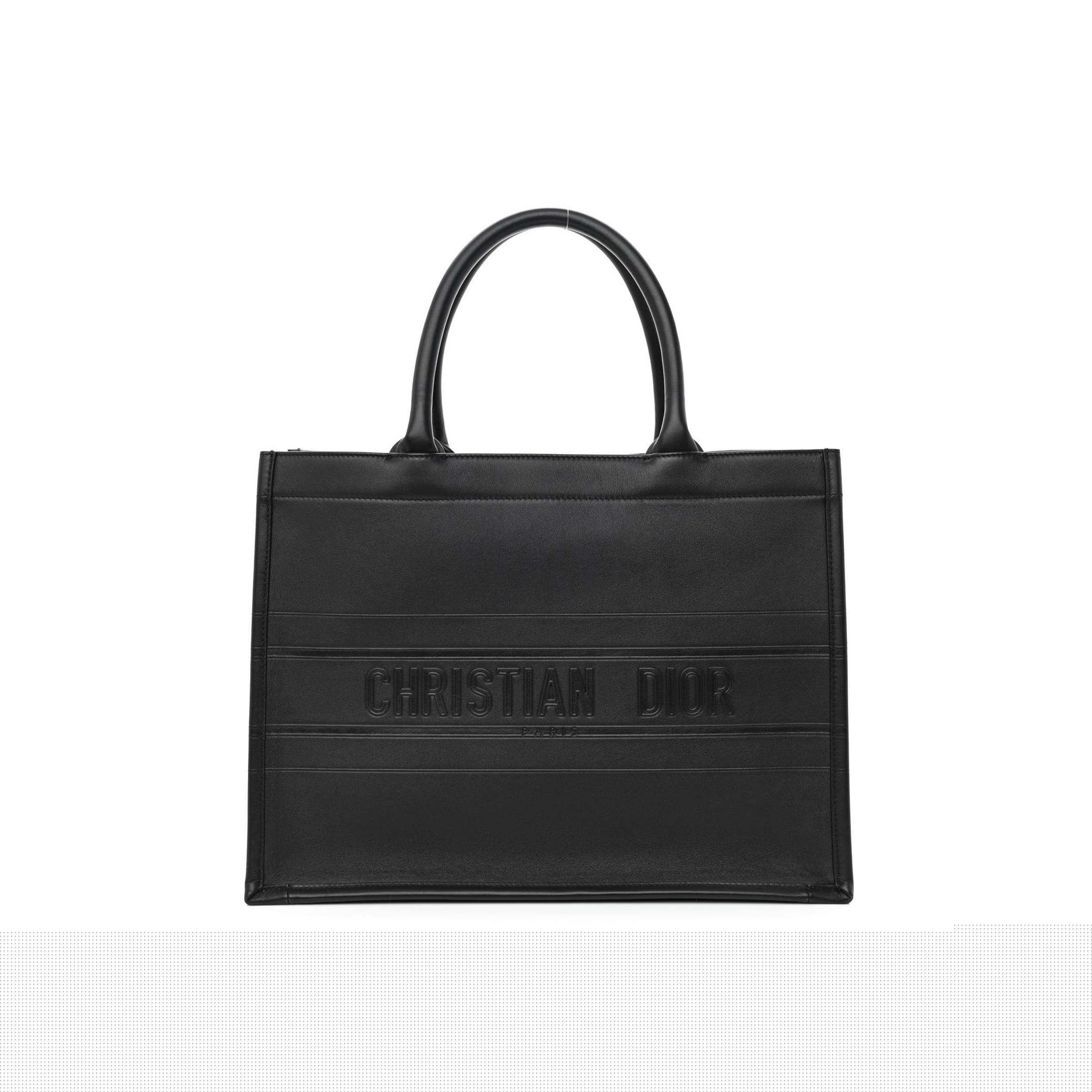 D*or calfskin embossed medium book tote black (36*27*17.1cm)