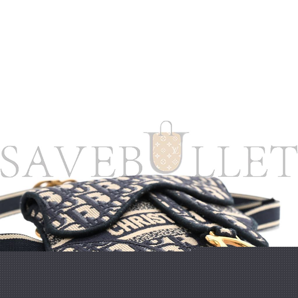 D*or oblique embroidered saddle belt pouch blue (24*17*2.5cm)