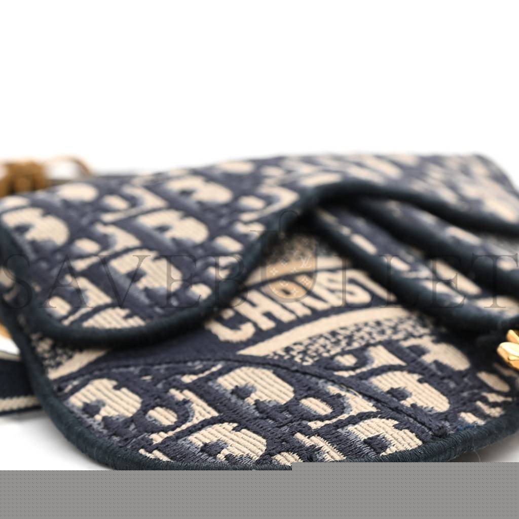 D*or oblique embroidered saddle belt pouch blue (24*17*2.5cm)