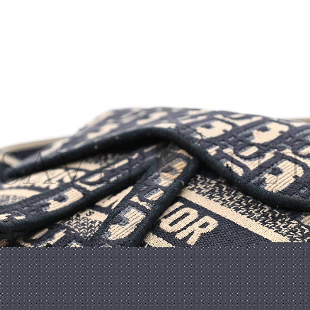 D*or oblique embroidered saddle belt pouch blue (24*17*2.5cm)