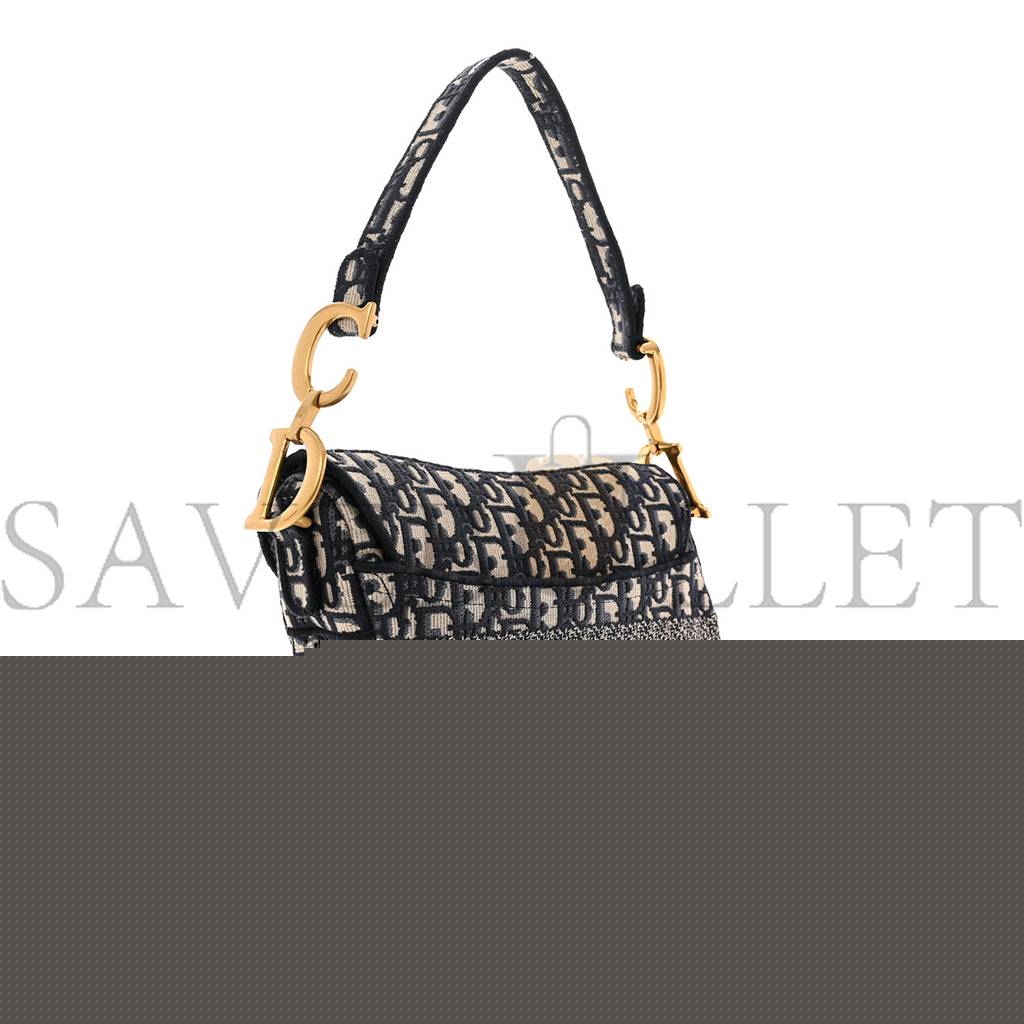 D*or oblique embroidered saddle bag blue (25*19*5.1cm)