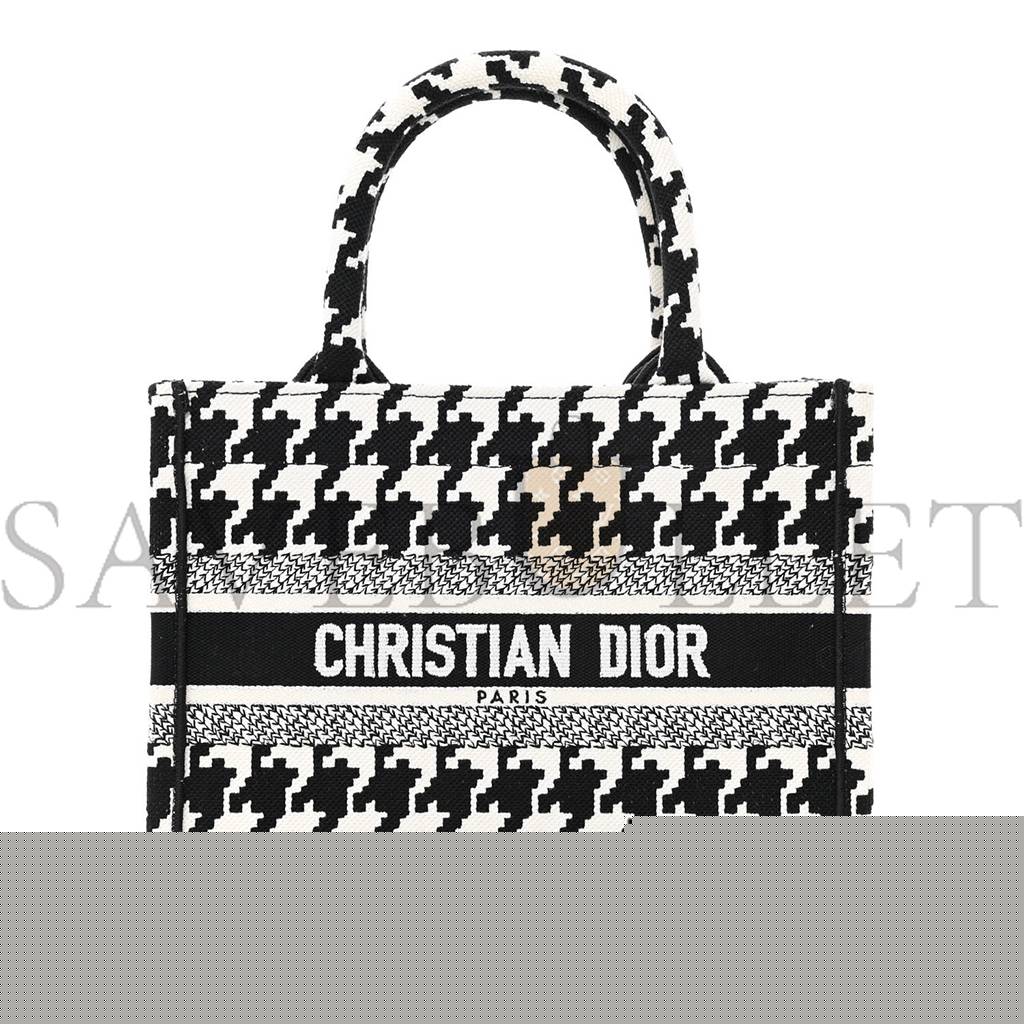 D*or canvas houndstooth embroidered small book tote black white (27*22*11.4cm)