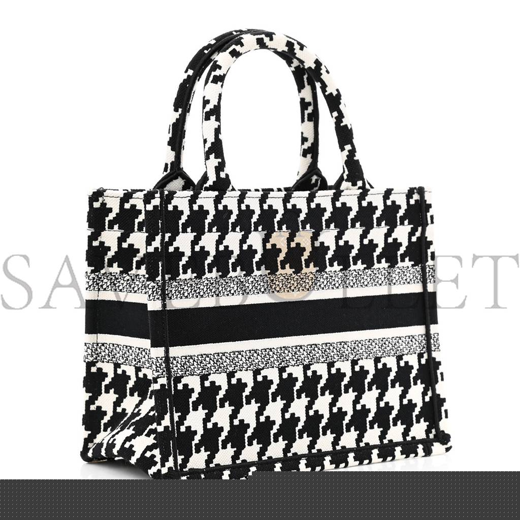 D*or canvas houndstooth embroidered small book tote black white (27*22*11.4cm)