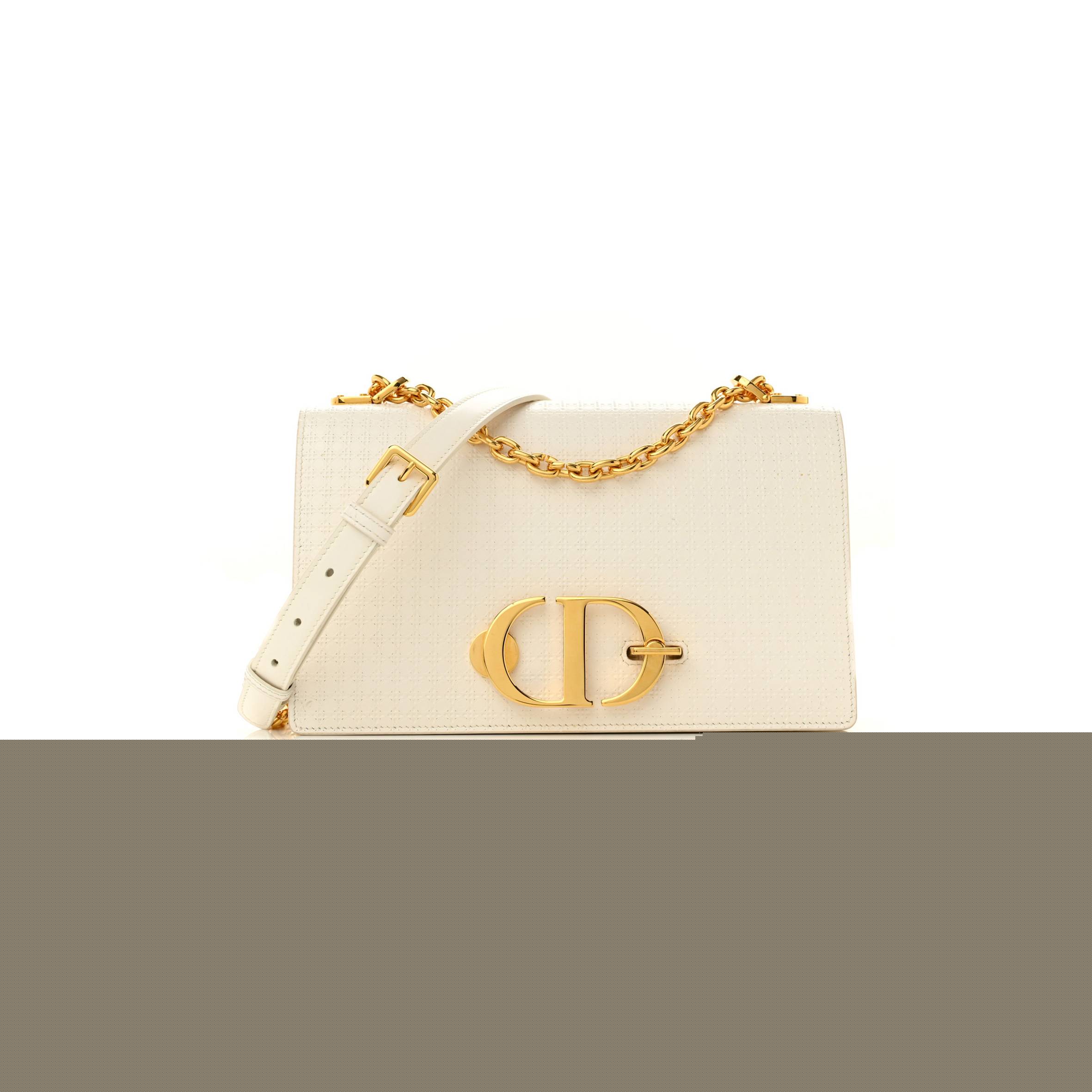 D*or patent micro-cannage 30 montaigne chain flap bag white (25*15*8.3cm)
