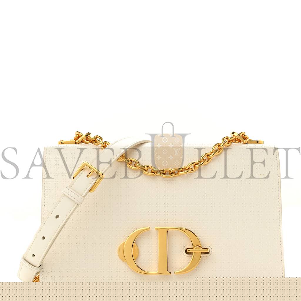 D*or patent micro-cannage 30 montaigne chain flap bag white (25*15*8.3cm)
