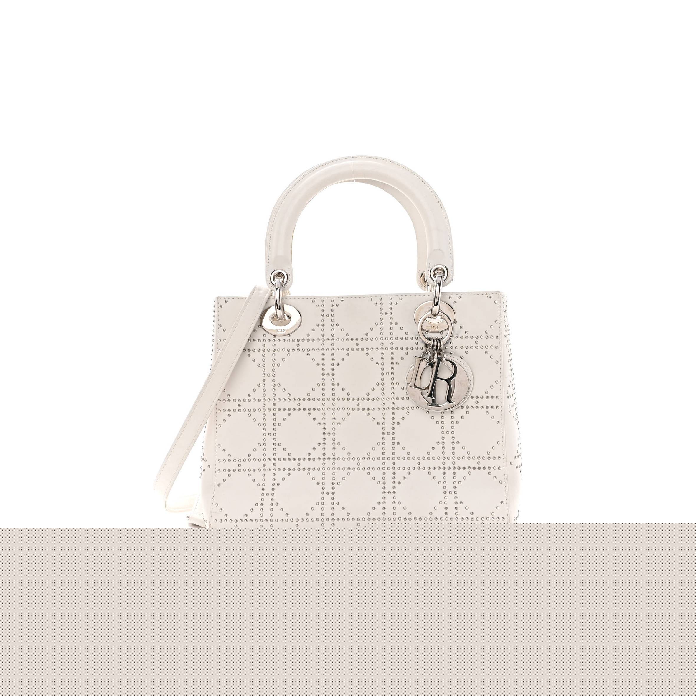 D*or lambskin studded cannage medium lady D*or white (24*20*11.4cm)