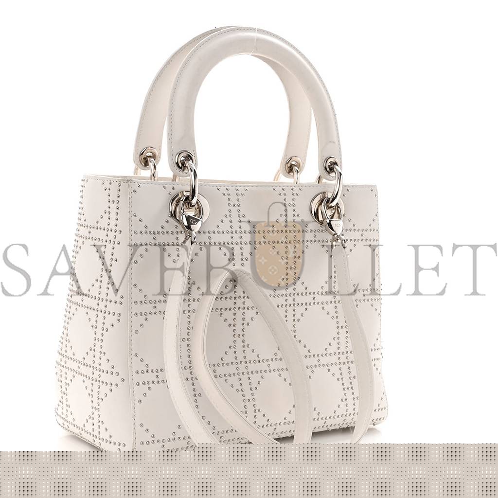 D*or lambskin studded cannage medium lady D*or white (24*20*11.4cm)