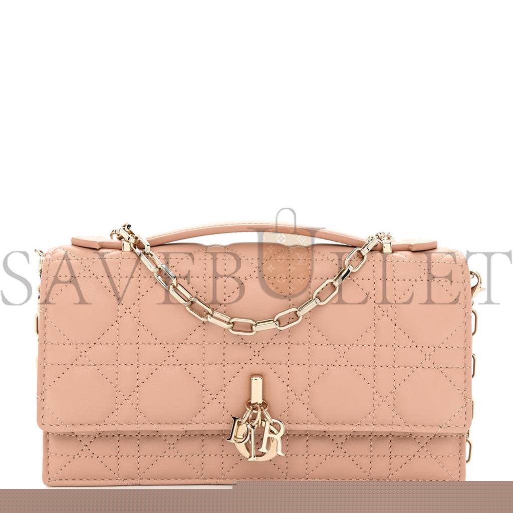 D*or lambskin lady D*or top handle clutch caramel beige (20*11*3.8cm)