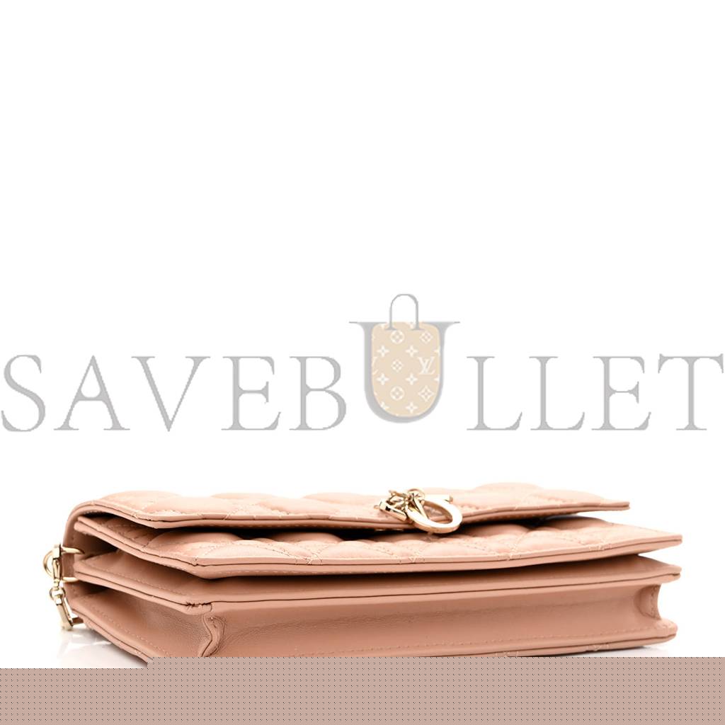 D*or lambskin lady D*or top handle clutch caramel beige (20*11*3.8cm)
