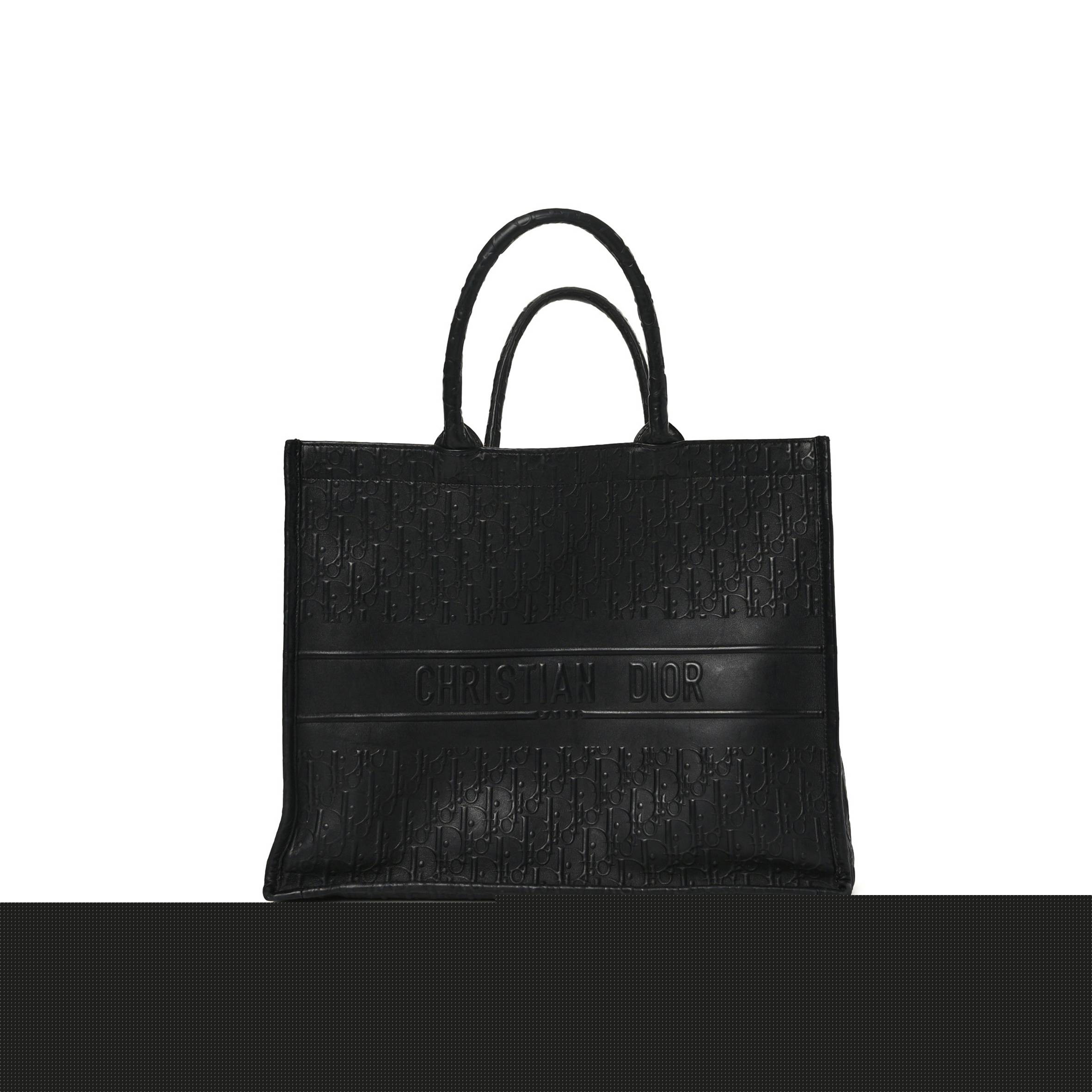 D*or oblique calfskin embossed large book tote black (42*34*18.4cm)