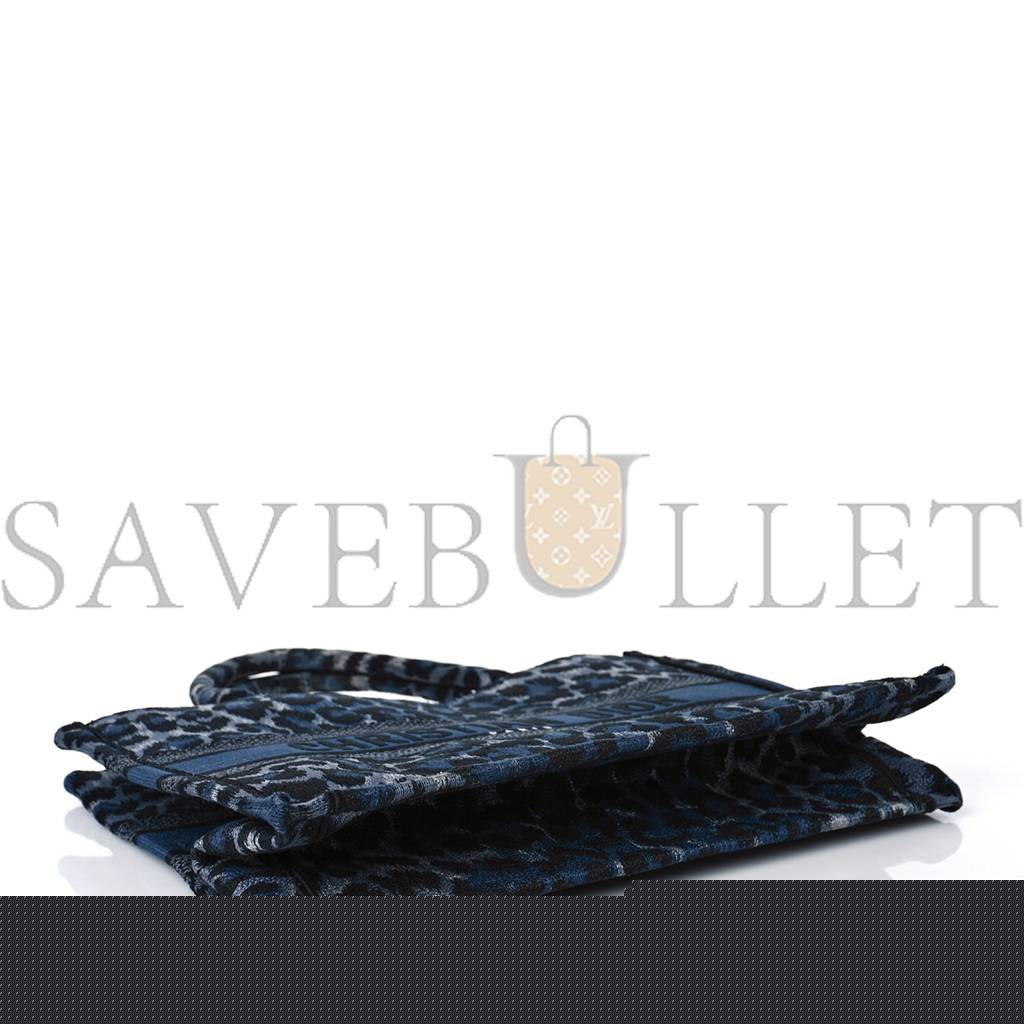 D*or canvas mizza embroidered medium leopard book tote blue (36*26*15.9cm)