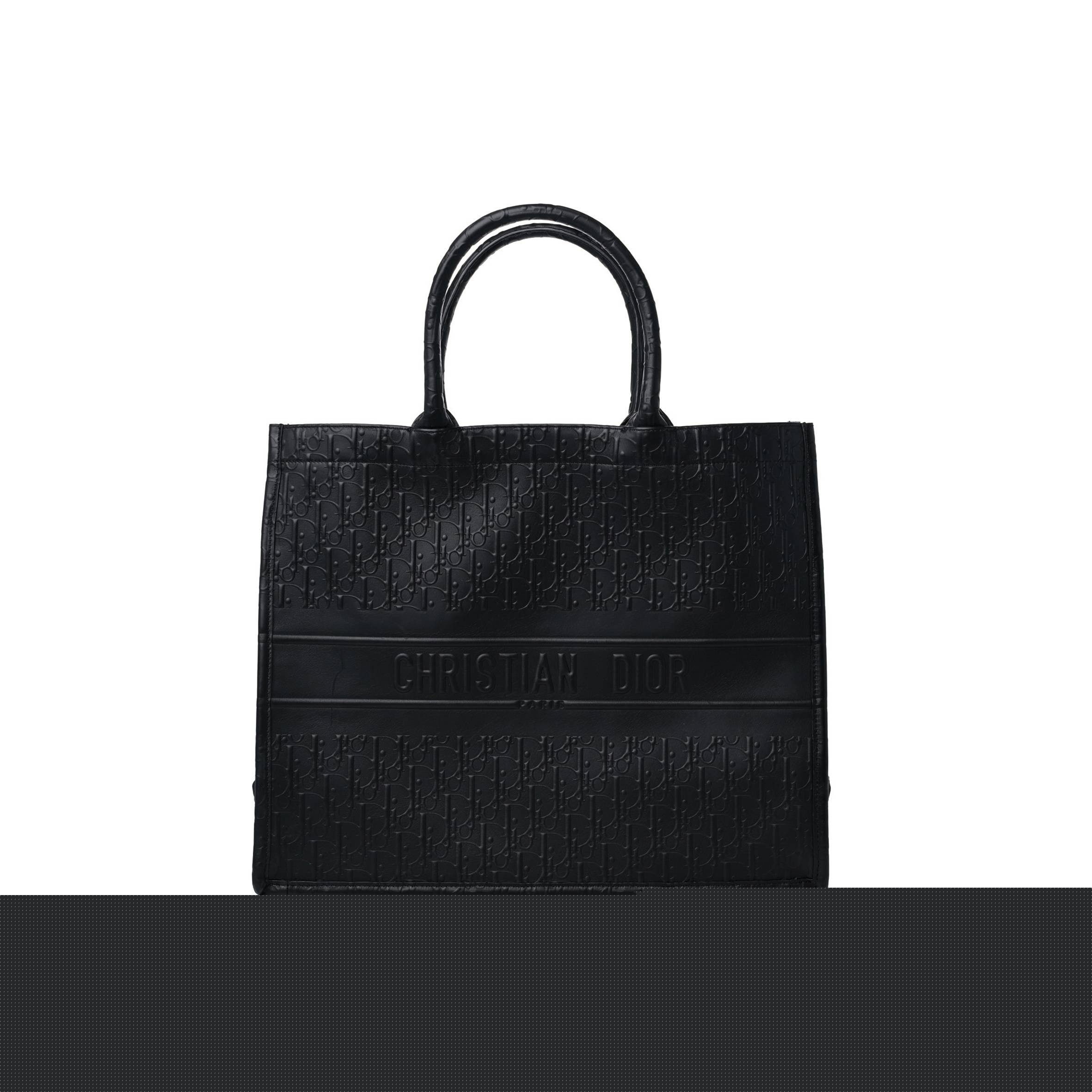 D*or oblique calfskin embossed large book tote black (42*34*18.4cm)