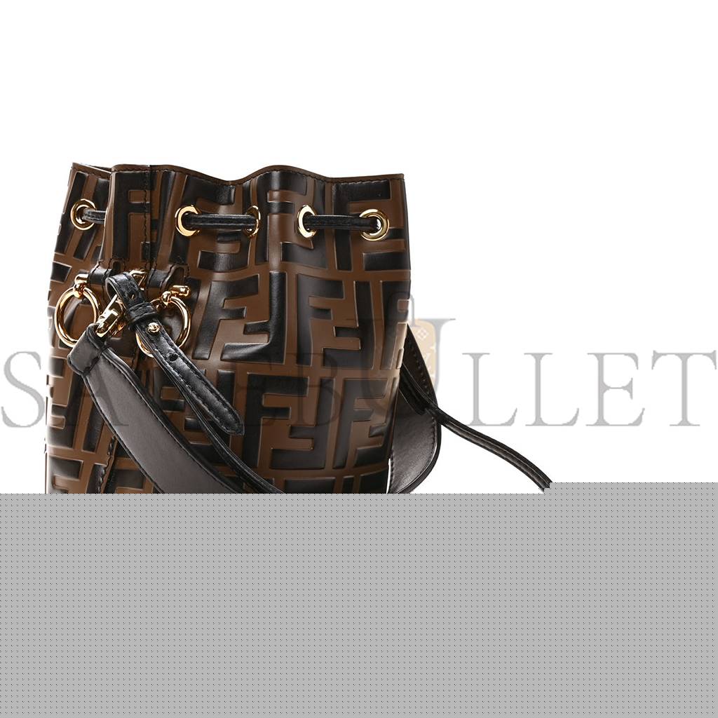 F**di vitello liberty f is F**di bi-color ff 1974 embossed mini mon tresor bucket bag maya black (18*12*10cm)