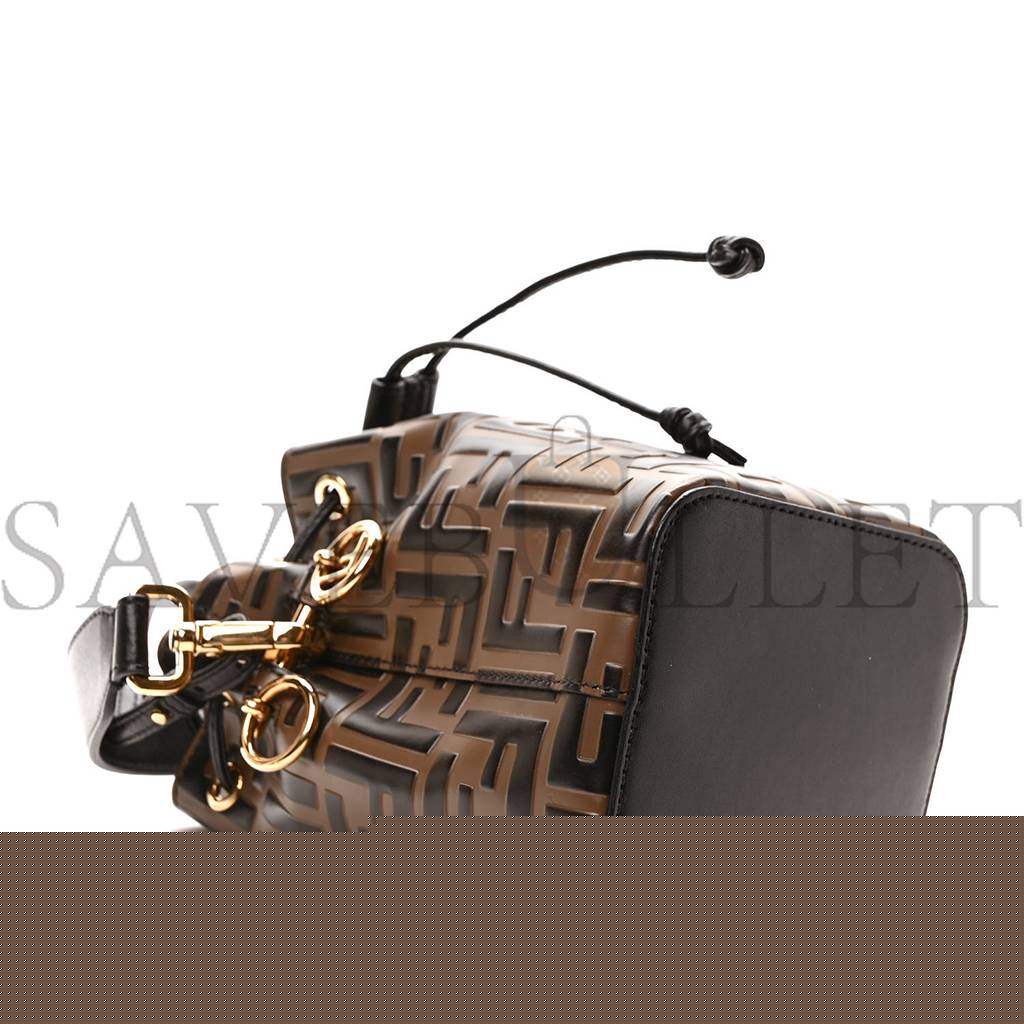 F**di vitello liberty f is F**di bi-color ff 1974 embossed mini mon tresor bucket bag maya black (18*12*10cm)