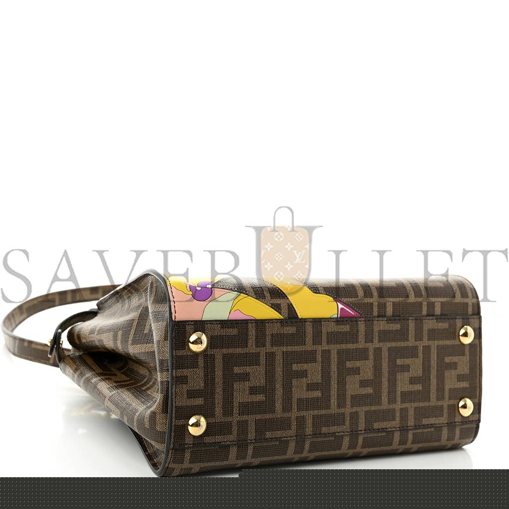 F**di glazed fabric vitello ff 1974 hairdo girls inlay mini peekaboo iconic satchel mogano panna multicolor (23*18*13cm)