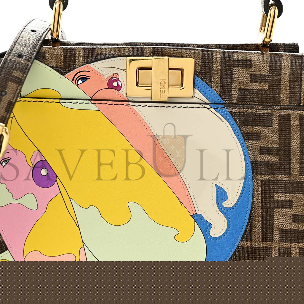F**di glazed fabric vitello ff 1974 hairdo girls inlay mini peekaboo iconic satchel mogano panna multicolor (23*18*13cm)
