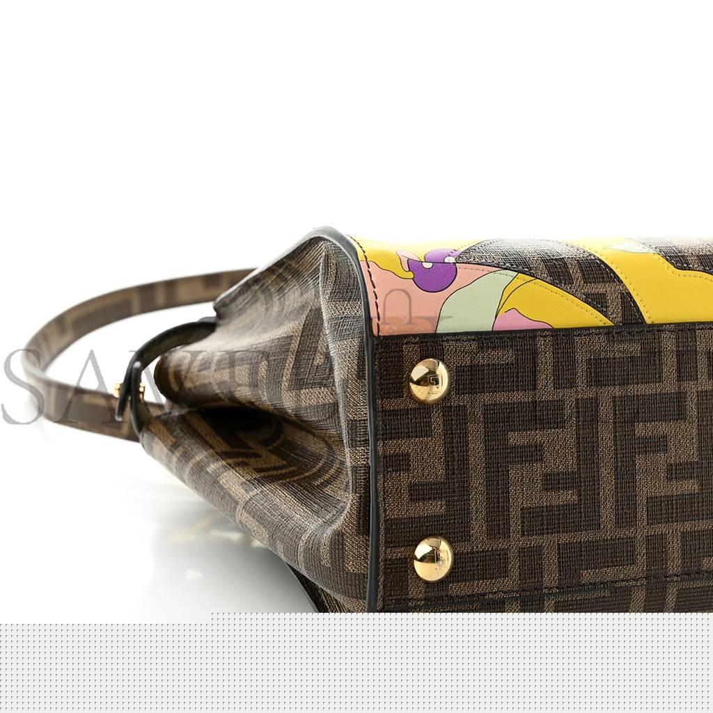 F**di glazed fabric vitello ff 1974 hairdo girls inlay mini peekaboo iconic satchel mogano panna multicolor (23*18*13cm)