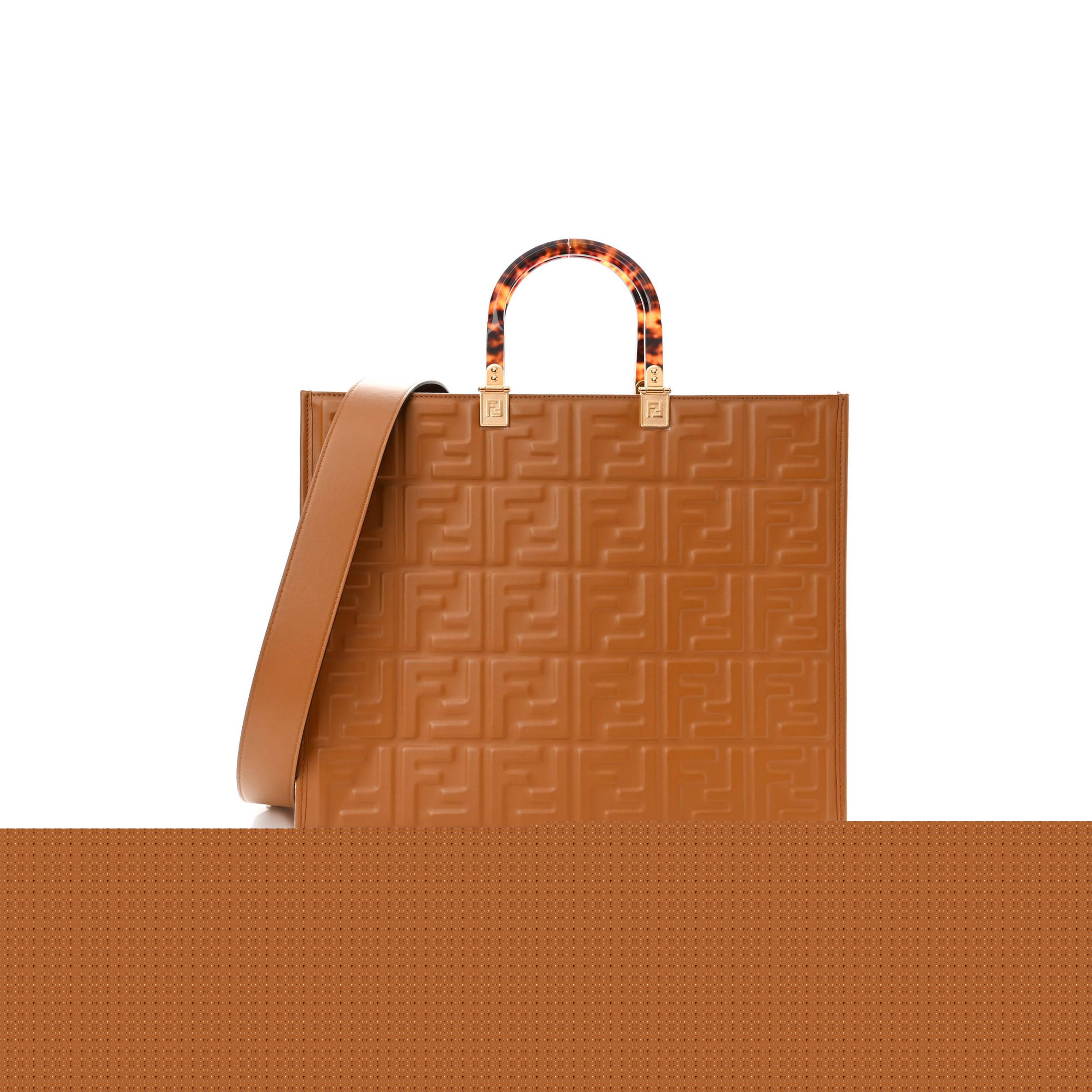 F**di vitello plexiglass ff embossed medium F**di sunshine shopper tote caramello (35*31*17cm)