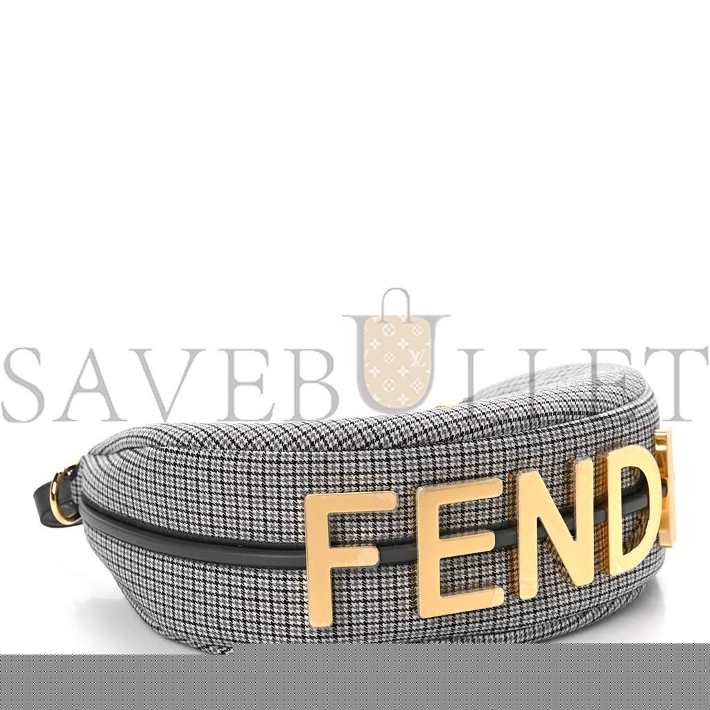 F**di wool houndstooth small F**digraphy hobo bag grigio anthracite (28*23*8cm)