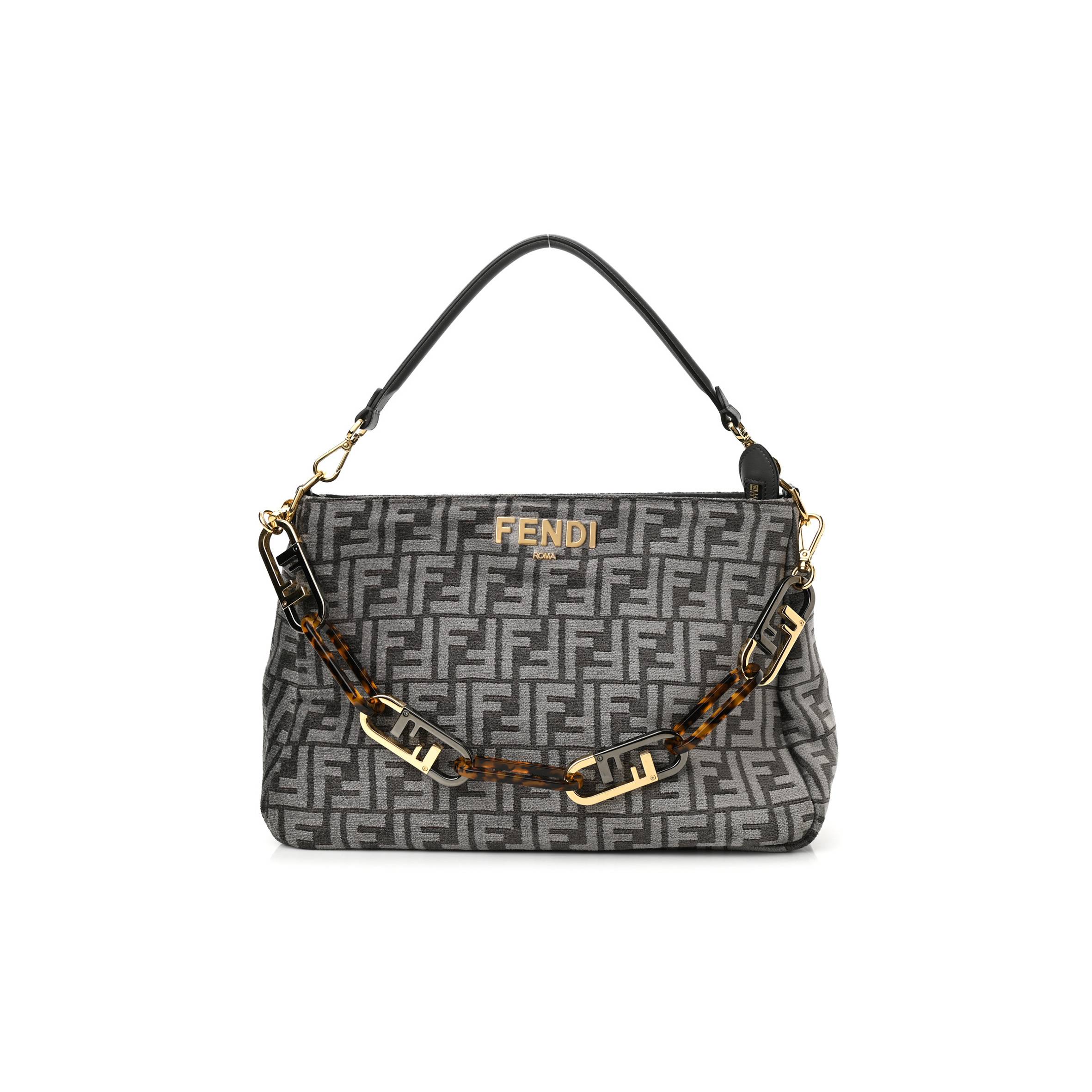 F**di chenille vitello seta plexiglass ff F**di o&#x27;lock zipper anthracite asfalto (35*23*14cm)