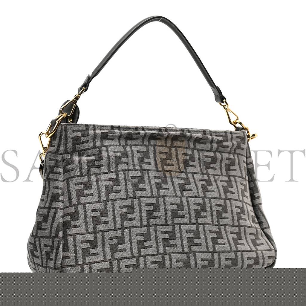 F**di chenille vitello seta plexiglass ff F**di o&#x27;lock zipper anthracite asfalto (35*23*14cm)