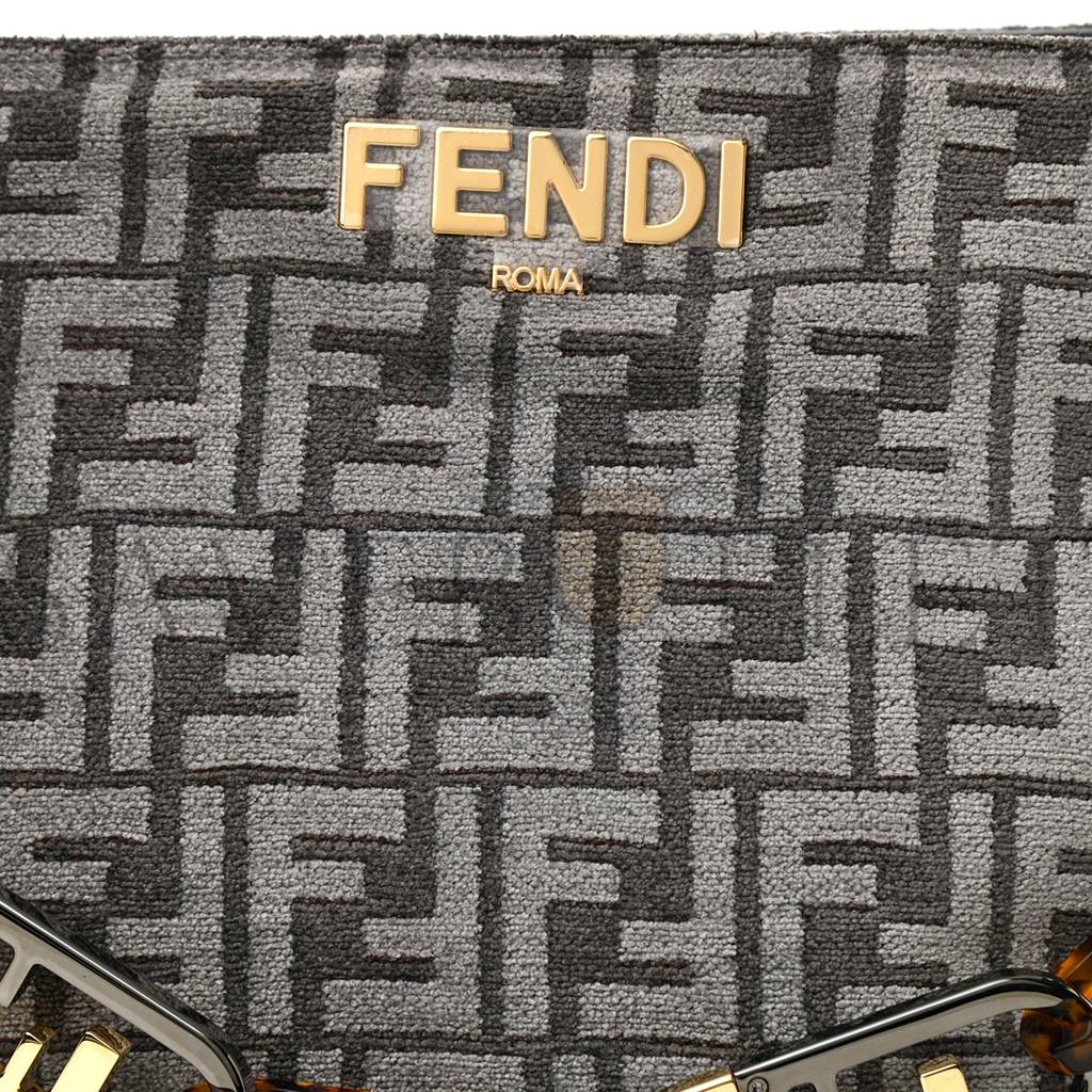 F**di chenille vitello seta plexiglass ff F**di o&#x27;lock zipper anthracite asfalto (35*23*14cm)