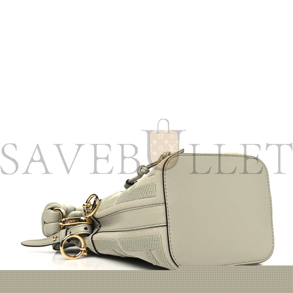 F**di canvas vitello grace f is F**di ff embroidered mini mon tresor bucket bag light green (18*12*10cm)