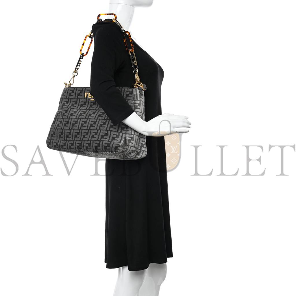 F**di chenille vitello seta plexiglass ff F**di o&#x27;lock zipper anthracite asfalto (34*23*13cm)