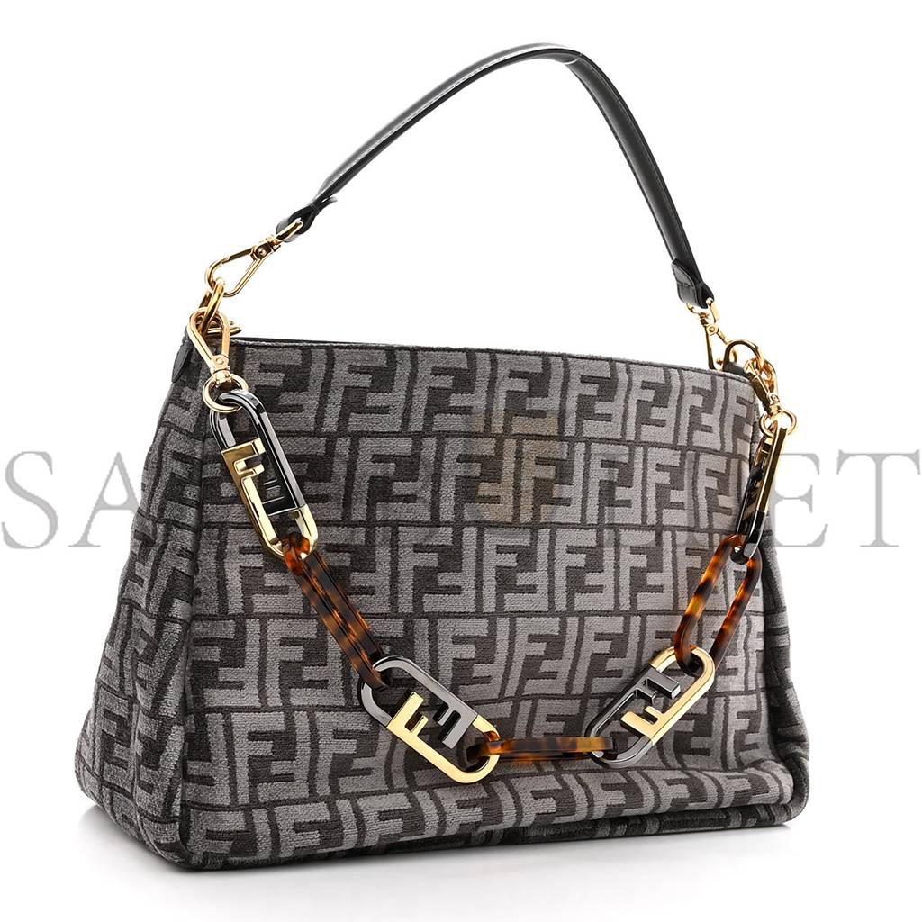 F**di chenille vitello seta plexiglass ff F**di o&#x27;lock zipper anthracite asfalto (34*23*13cm)
