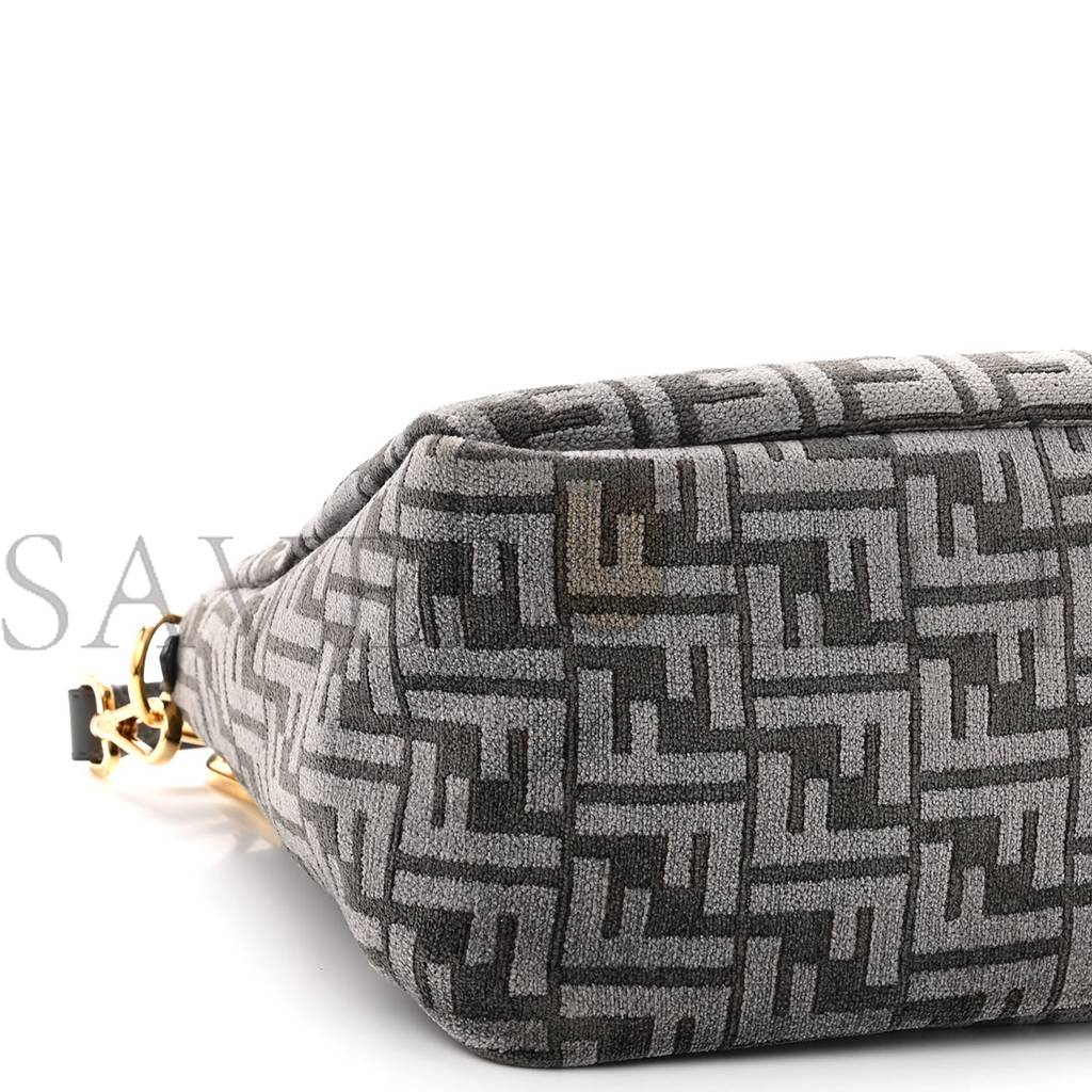 F**di chenille vitello seta plexiglass ff F**di o&#x27;lock zipper anthracite asfalto (34*23*13cm)