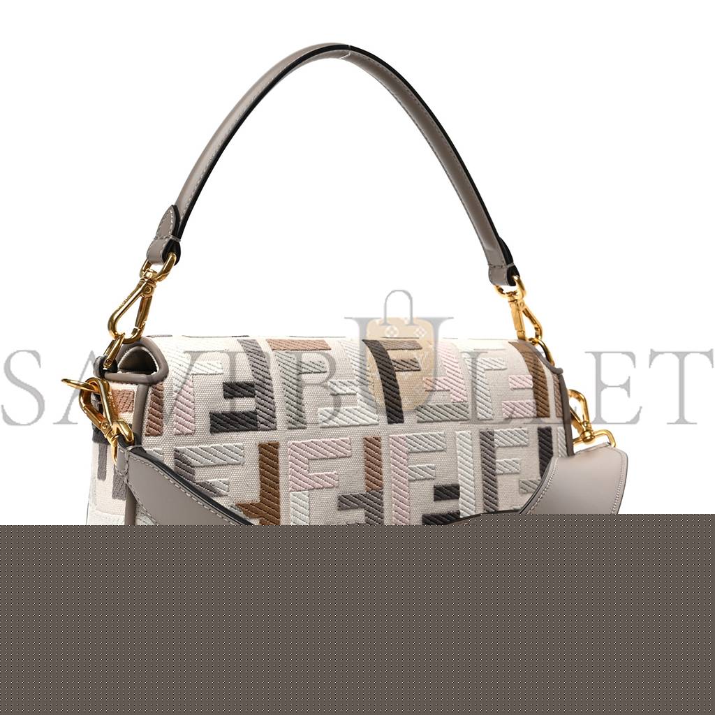 F**di canvas vitello seta ff multicolor embroidered baguette grezzo multicolor tortora (28*16*6cm)