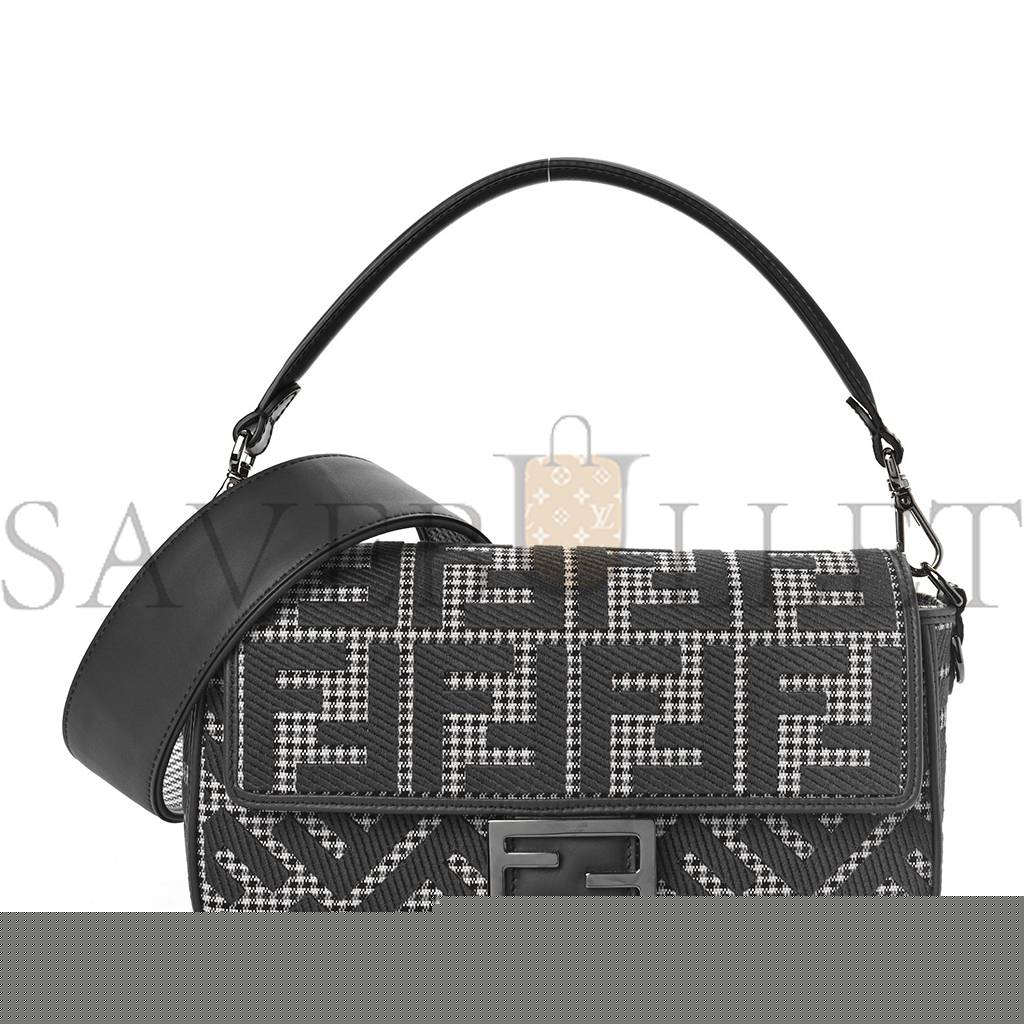 F**di wool vitello king houndstooth ff embroidered baguette grigio anthracite (27*17*6cm)