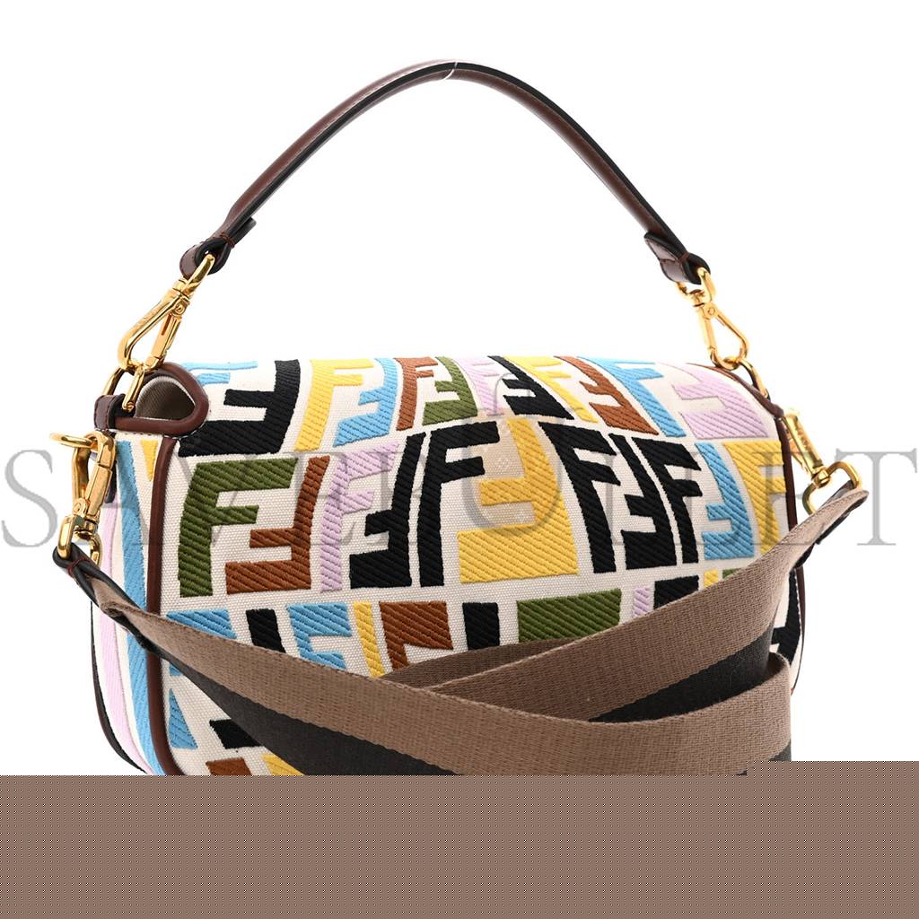 F**di x sara coleman canvas vitello king seta ff fish eye embroidered baguette grezzo multicolor ghianda (28*15*6cm)