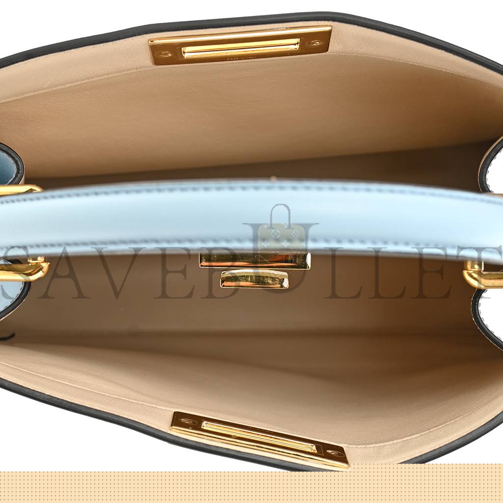 F**di vitello seta shiny nappa medium peekaboo i see u satchel azzurro baby camelia (33*24*13cm)